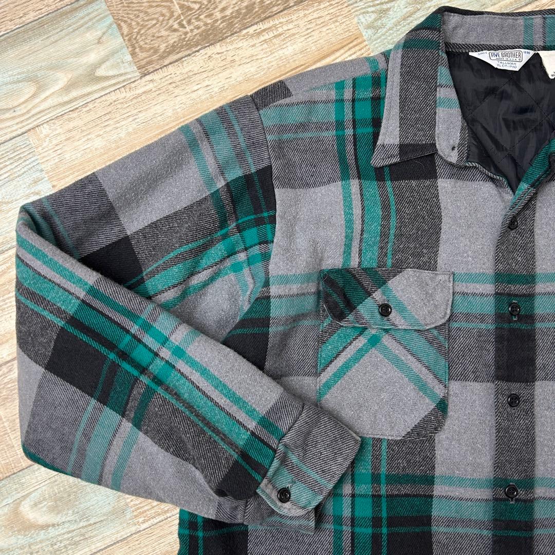 80s USA製 FIVEBROTHER キルティング ネルシャツ レアカラー