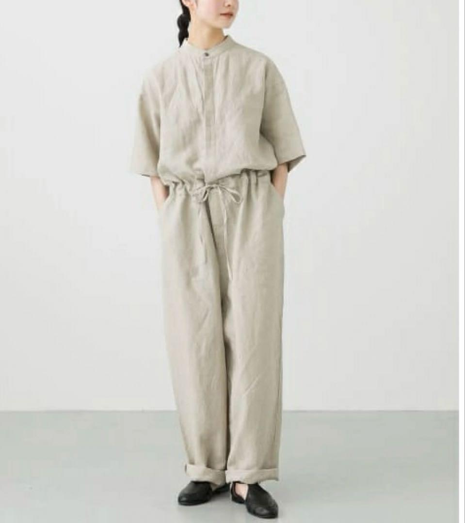 かぐれ/リネンハーフスリーブオールインワン