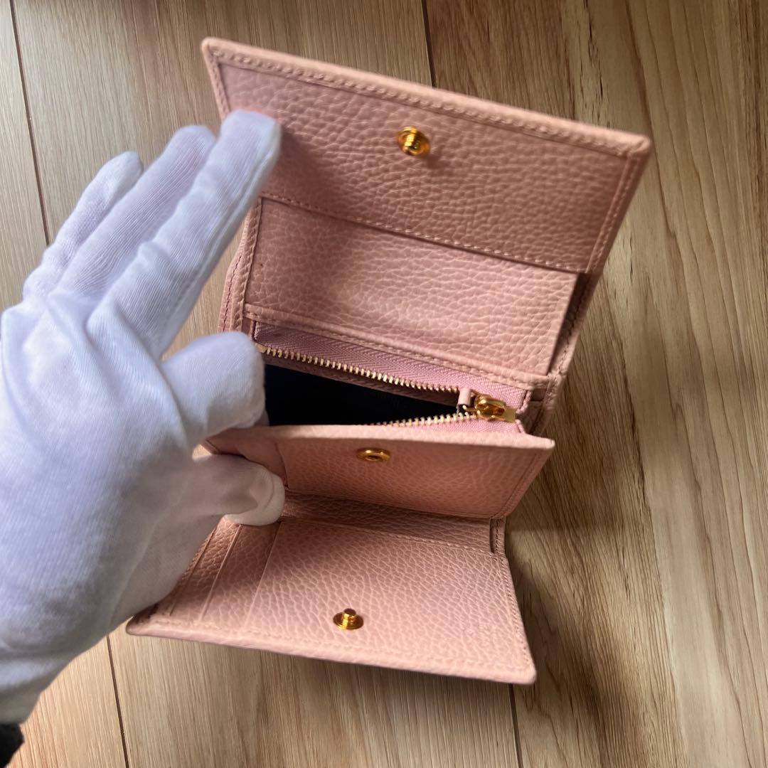 美品！GUCCI グッチGGマーモント 三つ折り財布　ピンクベージュ