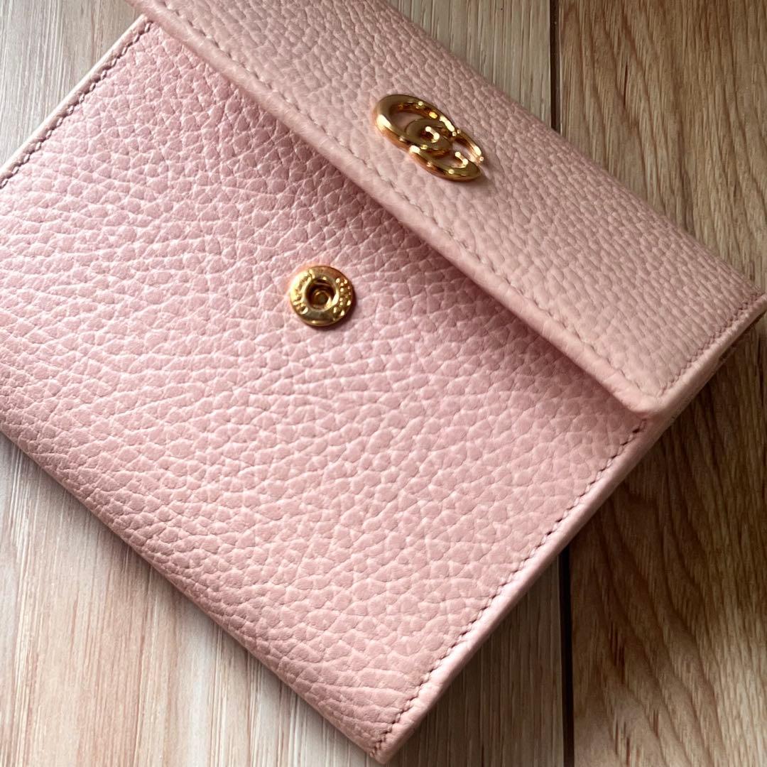 美品！GUCCI グッチGGマーモント 三つ折り財布　ピンクベージュ
