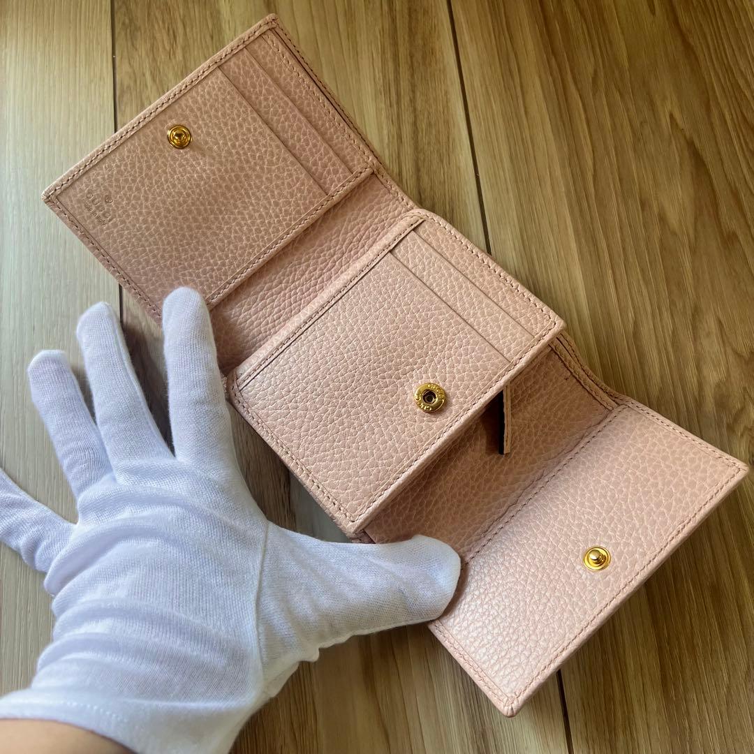 美品！GUCCI グッチGGマーモント 三つ折り財布　ピンクベージュ