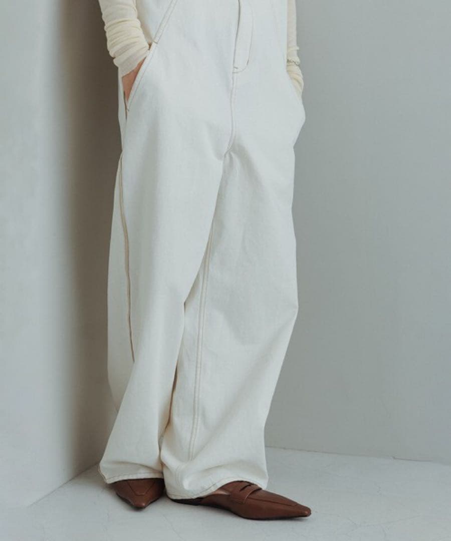 【moimoi】ホワイトコットンジッパーオーバーオール