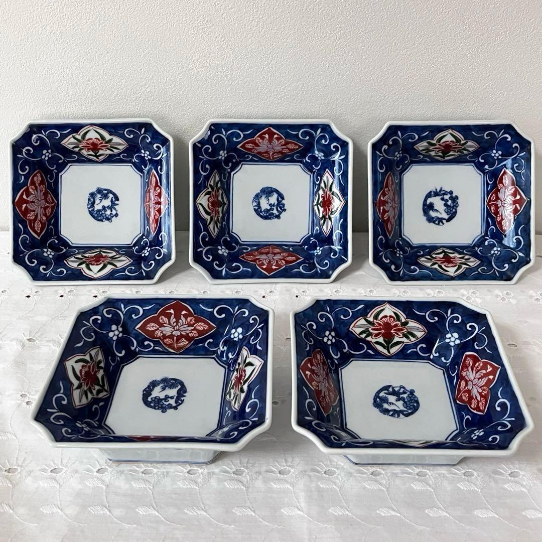 有田焼 源右衛門窯 染錦 隅切角鉢 向付