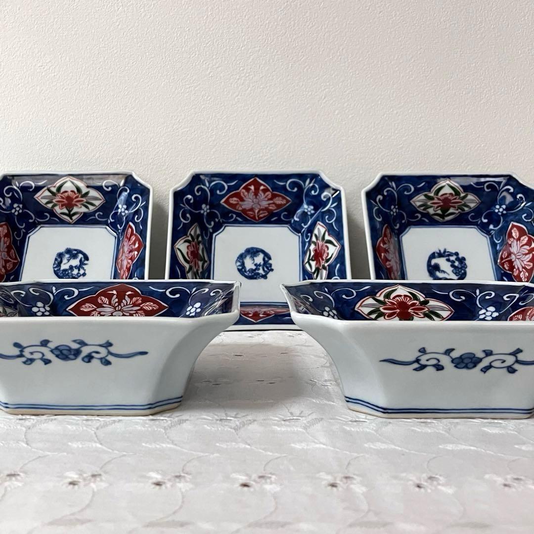 有田焼 源右衛門窯 染錦 隅切角鉢 向付