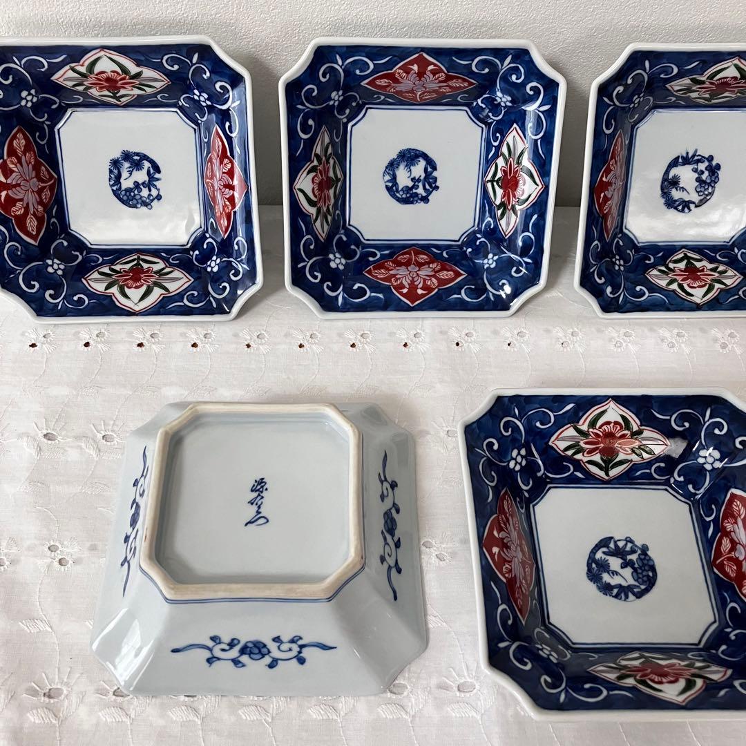 有田焼 源右衛門窯 染錦 隅切角鉢 向付