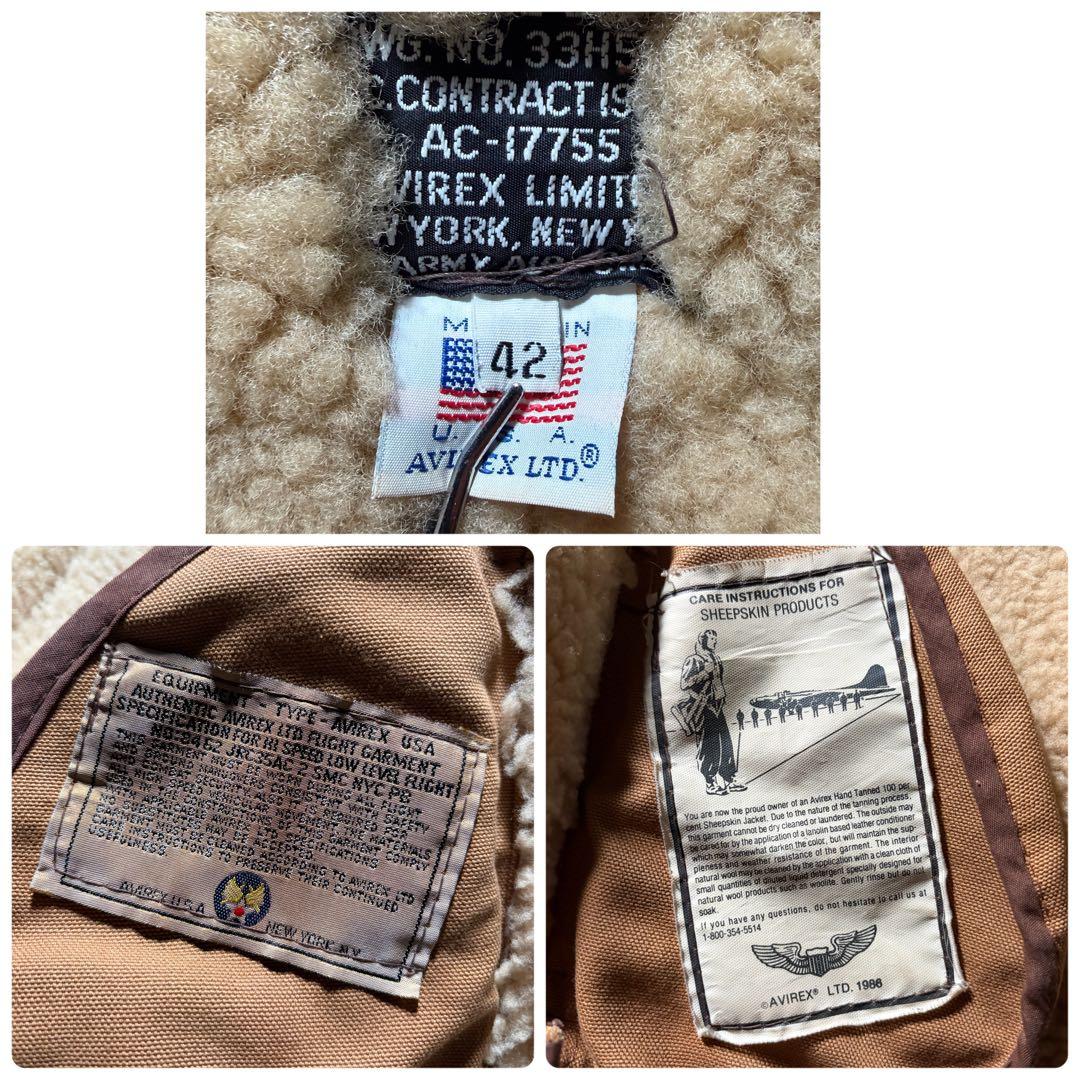 T*N様 米国製■AVIREX フライトジャケット　B-3 羊革　ムートン　ブラ