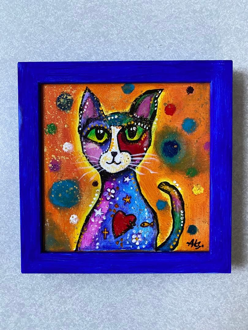 SORA様オーダーおまとめ　猫の絵2点額付き　抽象画　アクリル画　インテリア