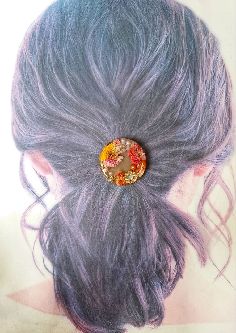 レジン　ドライフラワー　ヘアゴム　ブローチ　ポニーフック　No.243