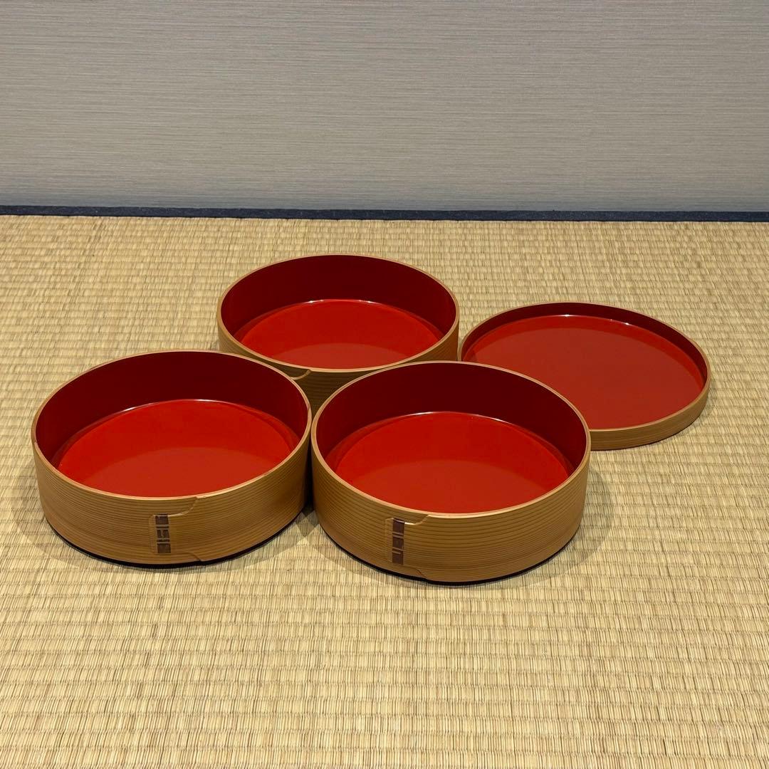 未使用 大館工芸社 曲げわっぱ 三段重 重箱 内朱 弁当箱 秋田杉 菓子器