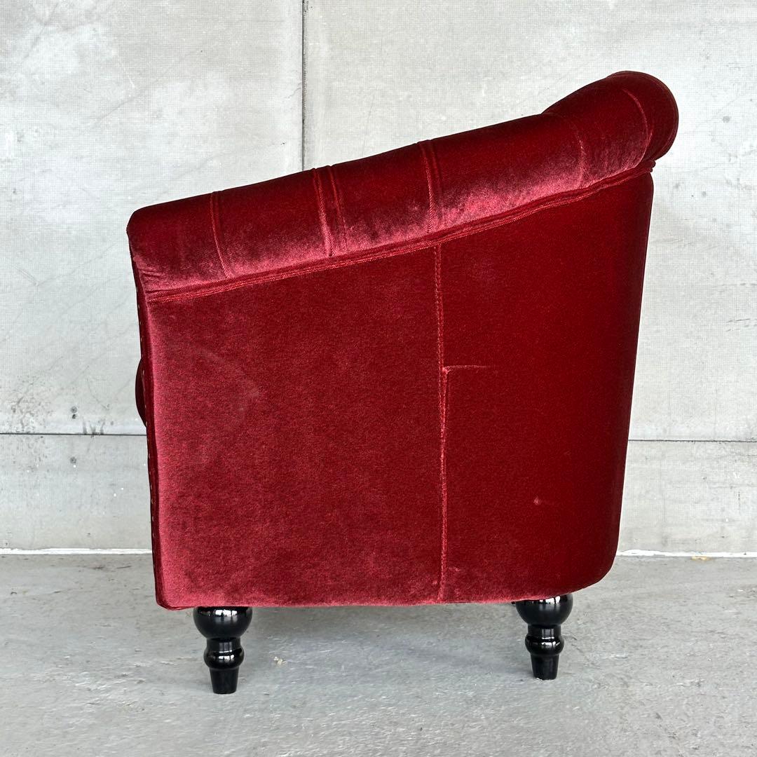 ★VINCENT★チェスターフィールド 1Pソファ ベルベット アンティーク調