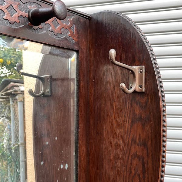 イギリスアンティーク　ホールスタンド　ベンチ・ミラー付き　玄関用ハンガー