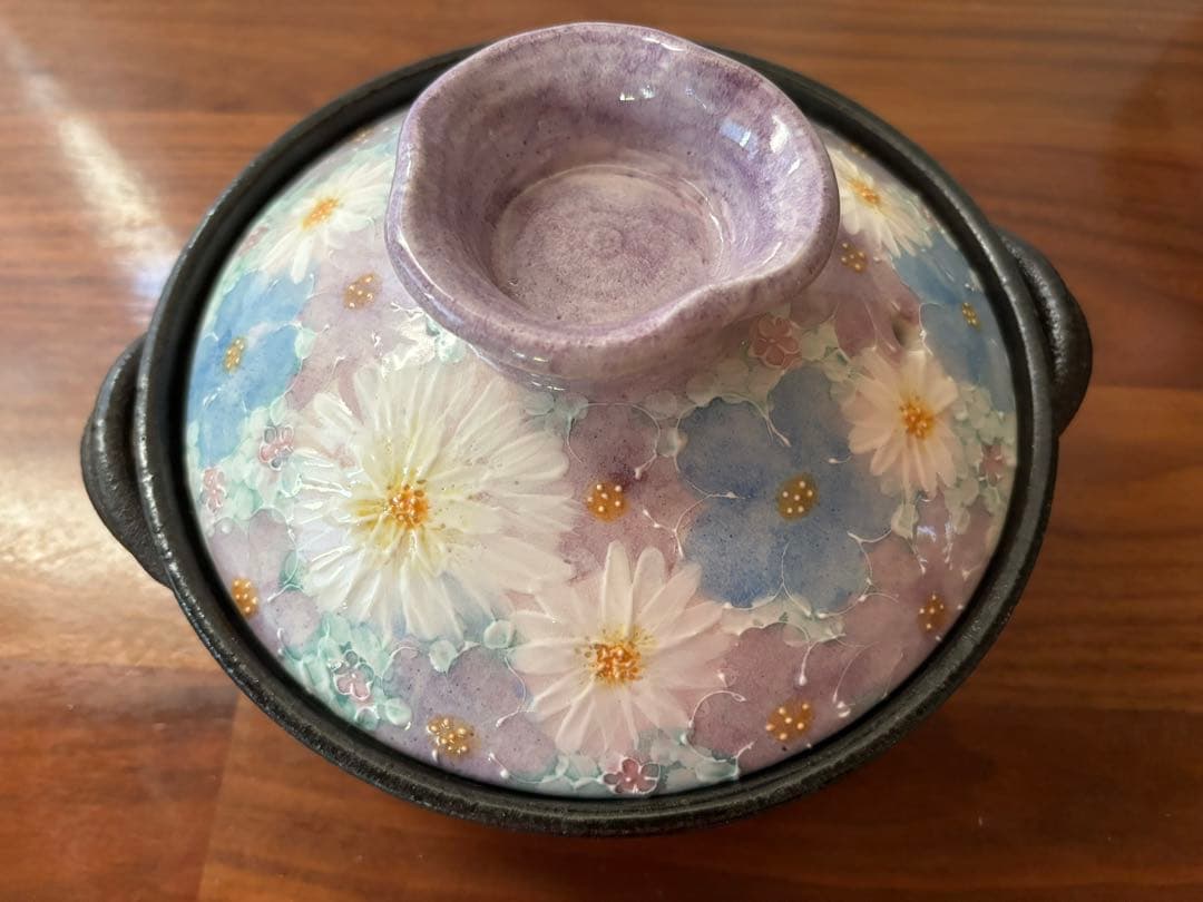 ◇ゆずりは工房　土鍋　1〜2人用　紫花柄