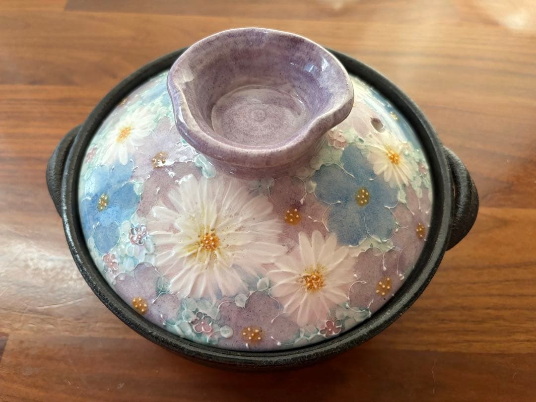 ◇ゆずりは工房　土鍋　1〜2人用　紫花柄