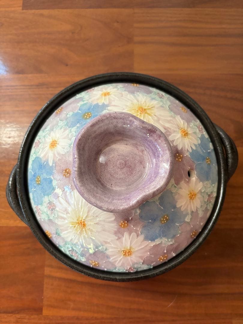 ◇ゆずりは工房　土鍋　1〜2人用　紫花柄