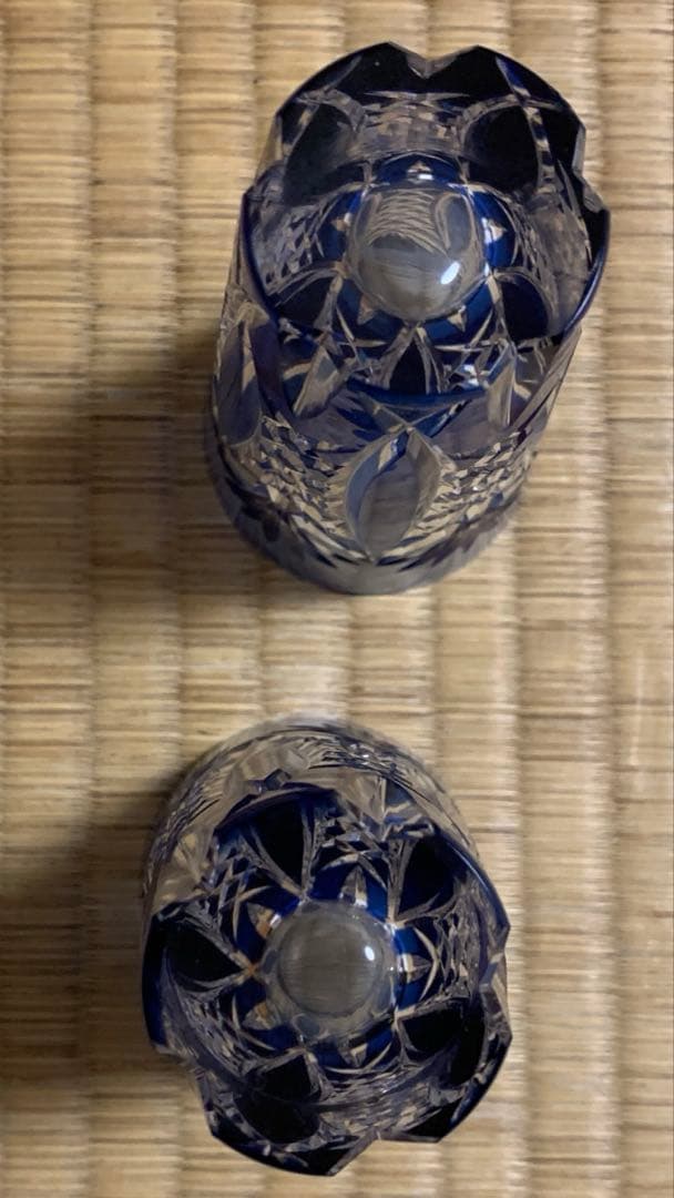 江戸切子 木箱入クリスタルガラス 伝統工芸士作 一口ビール 2個セット未使用