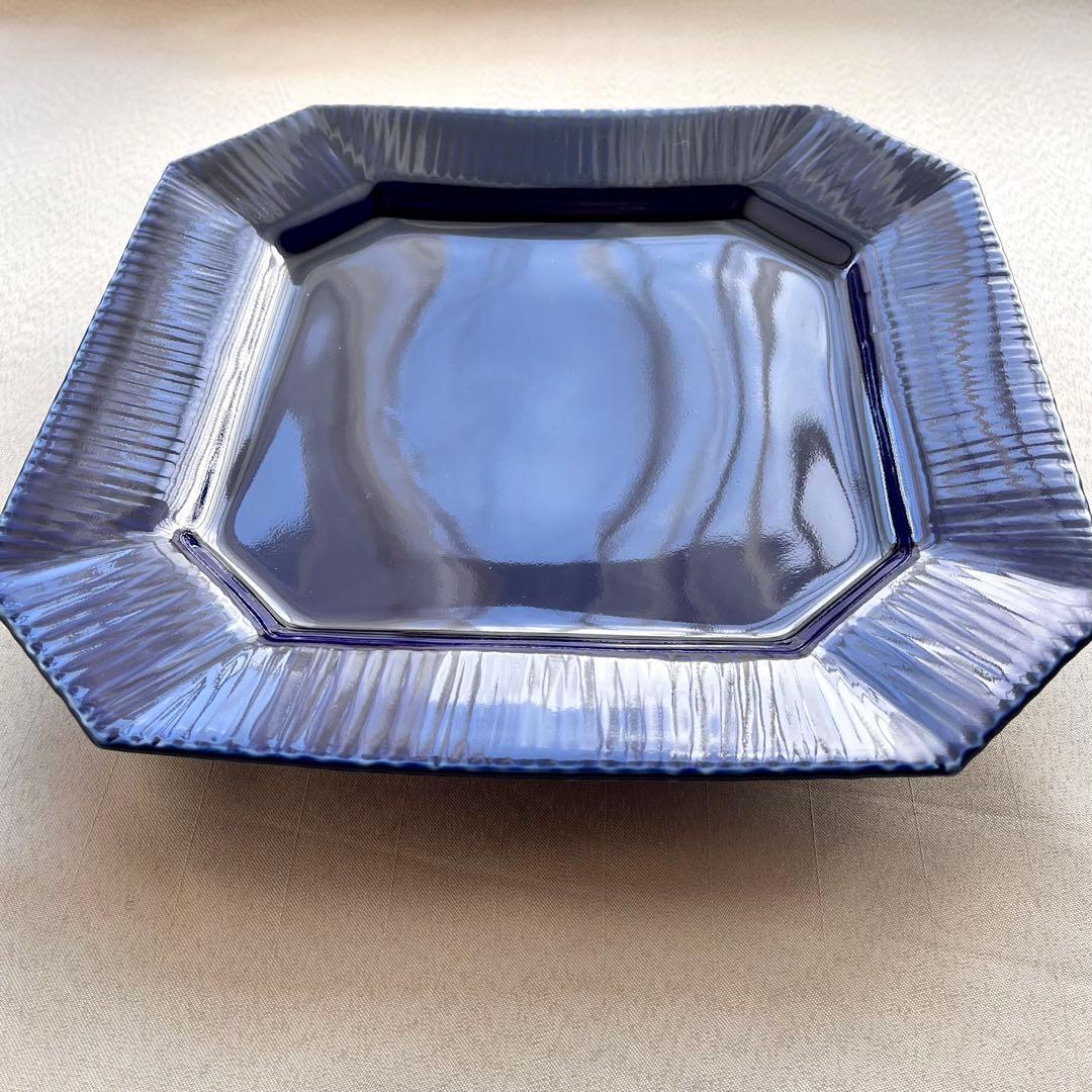 ★新品未使用 ★有田焼　瑠璃色　角皿隅切り　大皿　 ディナー皿　パスタ皿