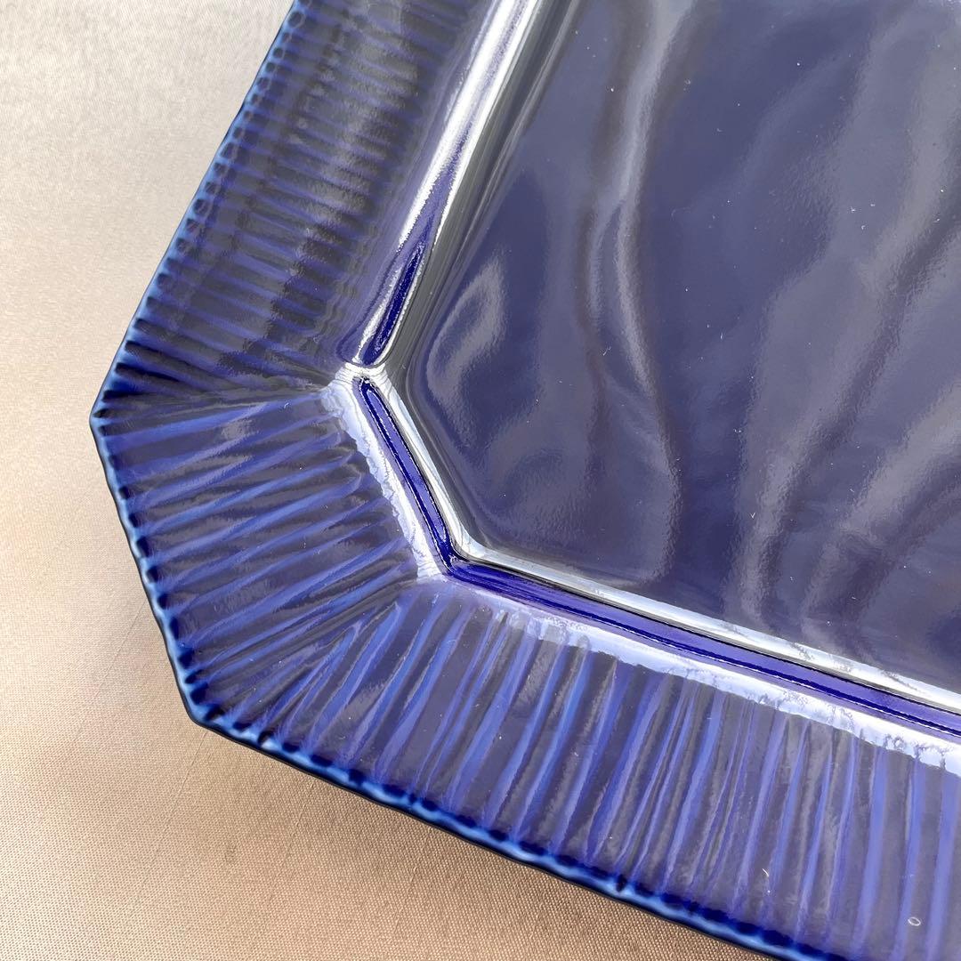 ★新品未使用 ★有田焼　瑠璃色　角皿隅切り　大皿　 ディナー皿　パスタ皿