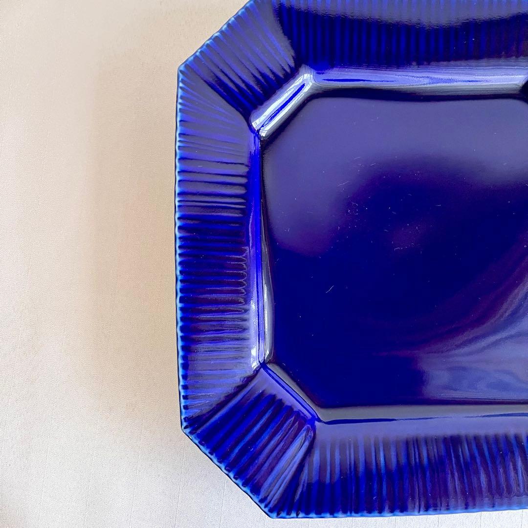 ★新品未使用 ★有田焼　瑠璃色　角皿隅切り　大皿　 ディナー皿　パスタ皿