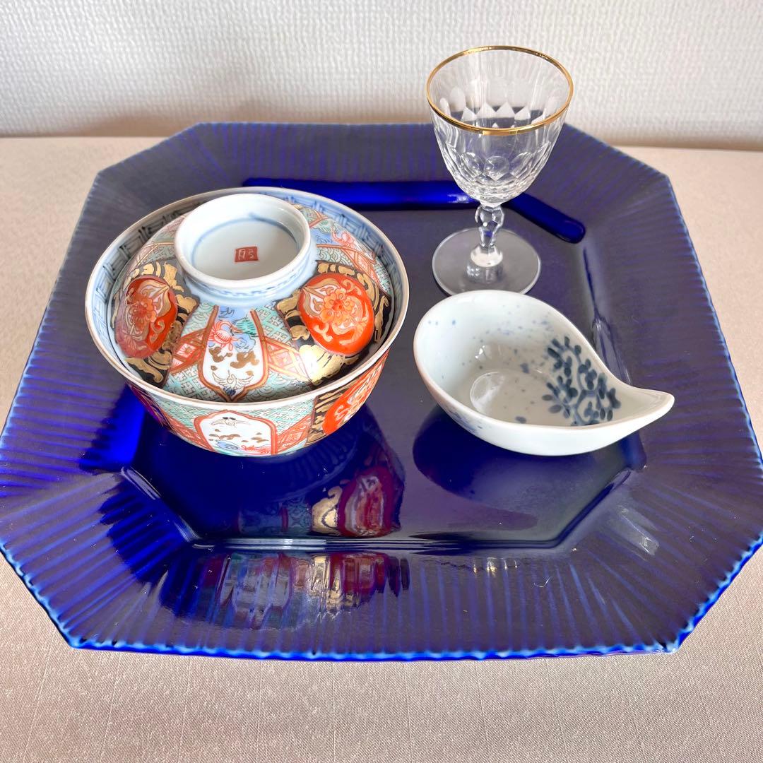 ★新品未使用 ★有田焼　瑠璃色　角皿隅切り　大皿　 ディナー皿　パスタ皿