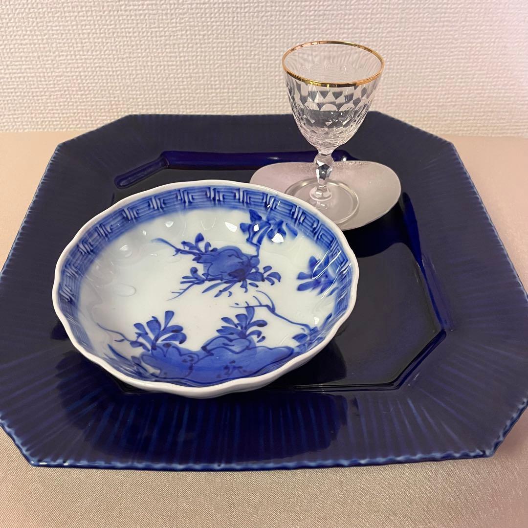 ★新品未使用 ★有田焼　瑠璃色　角皿隅切り　大皿　 ディナー皿　パスタ皿