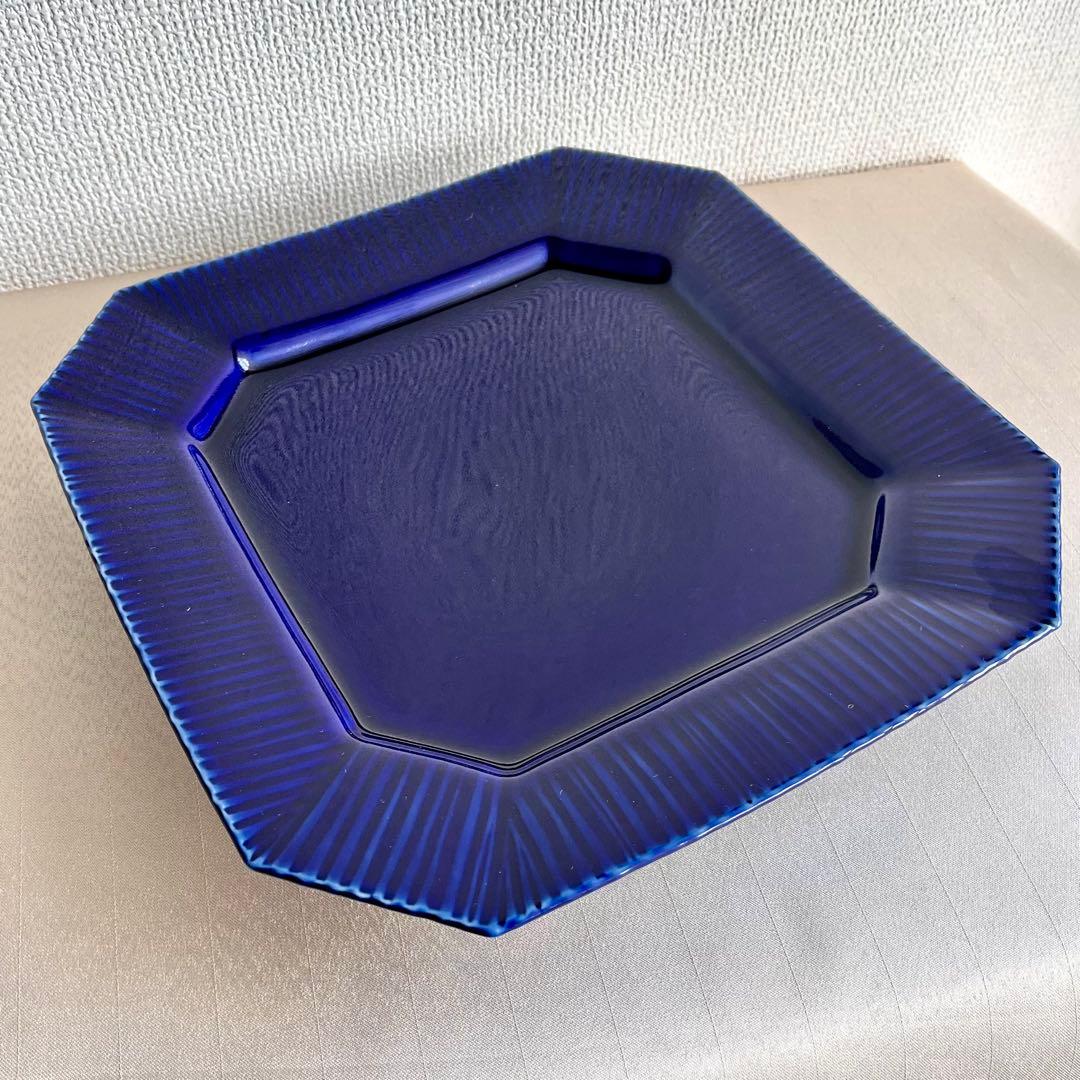 ★新品未使用 ★有田焼　瑠璃色　角皿隅切り　大皿　 ディナー皿　パスタ皿