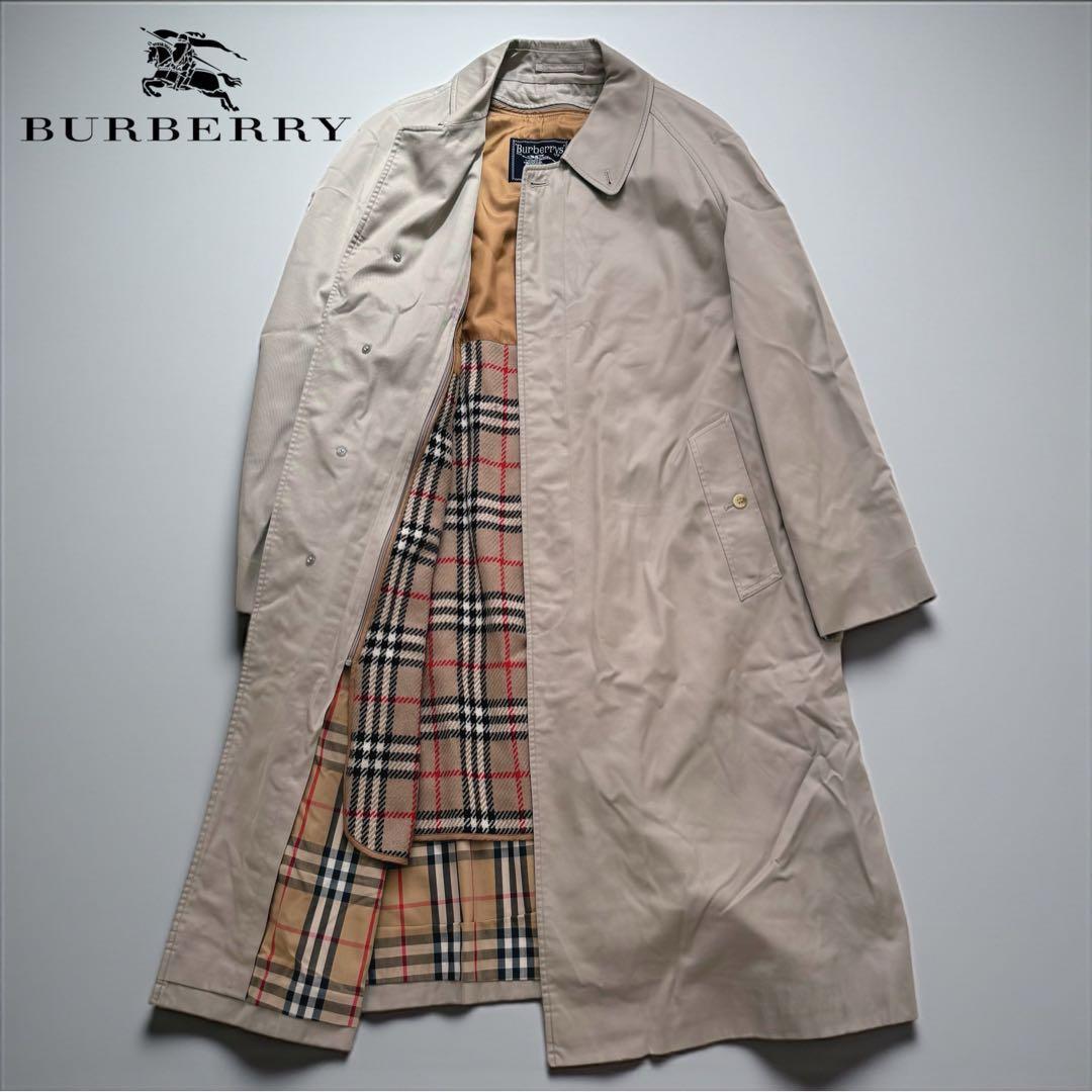 バーバリー ノバチェック ステンカラーコート　ライナー付 メンズL相当アイボリー