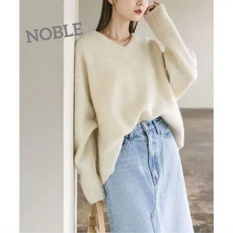 NOBLE　YAK/ヤク ワイドVネックニット