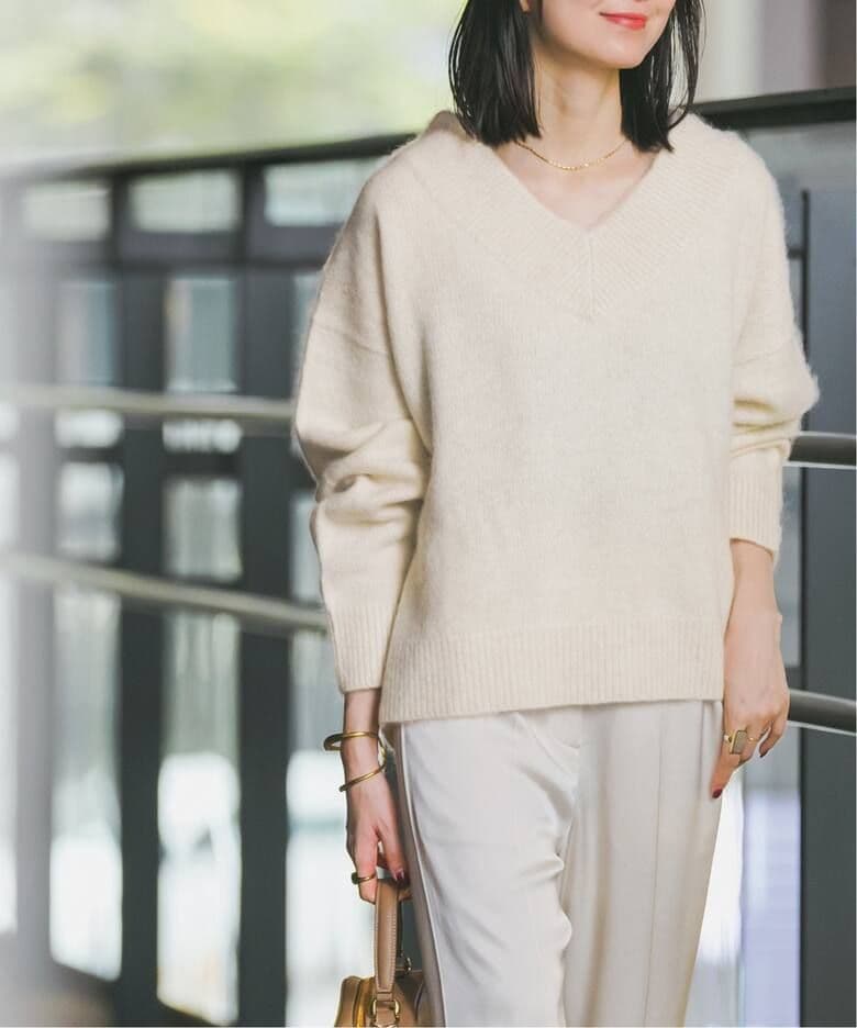 NOBLE　YAK/ヤク ワイドVネックニット