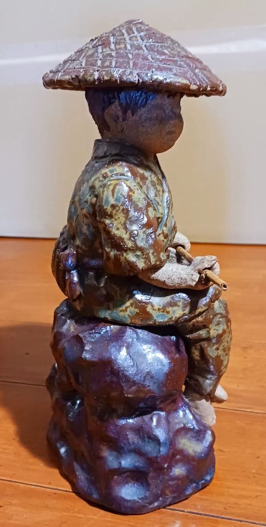 瀬戸焼 増田重幸 陶器製 釣童子 木箱付き レアオブジェ レトロ