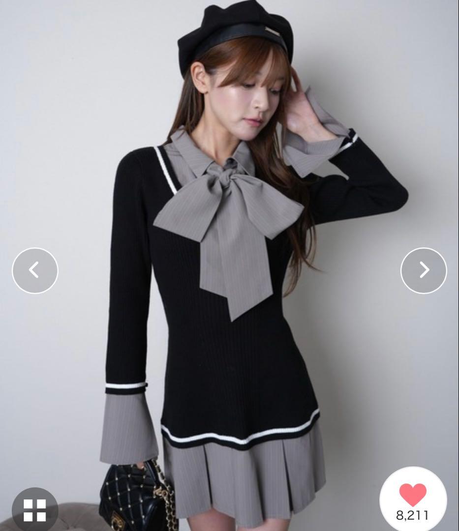 LIP SERVICE シャツドッキングプリーツワンピース ブラック