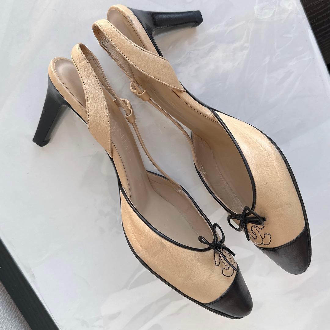 CHANEL シャネル　リボン　ココマーク　スリングバック　パンプス　ハイヒール
