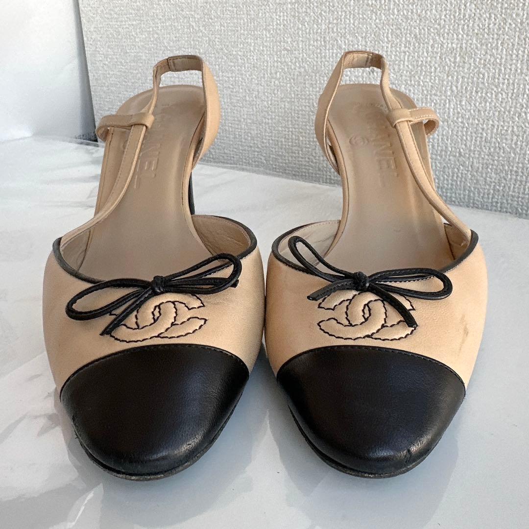 CHANEL シャネル　リボン　ココマーク　スリングバック　パンプス　ハイヒール