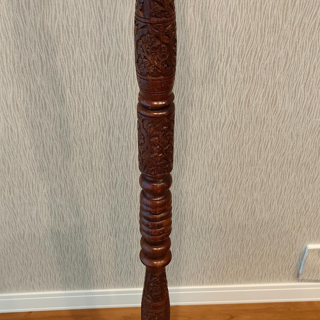 希少　木製　アンティークランプ　ウッドベース　彫刻