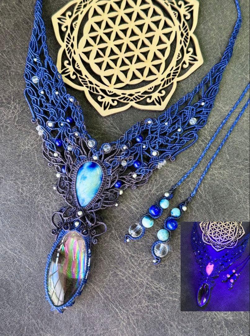 特大Specialアイリス＆幻の石☆アフガナイトのマクラメ編みネックレス♡