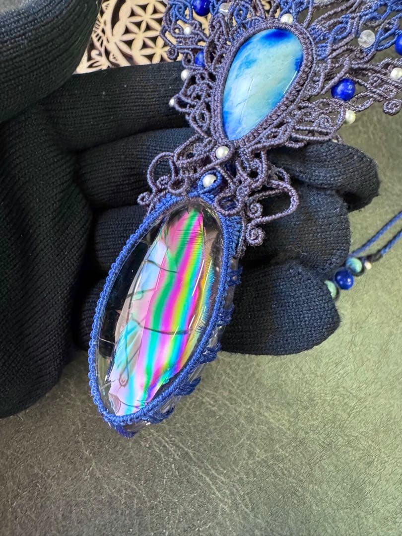 特大Specialアイリス＆幻の石☆アフガナイトのマクラメ編みネックレス♡