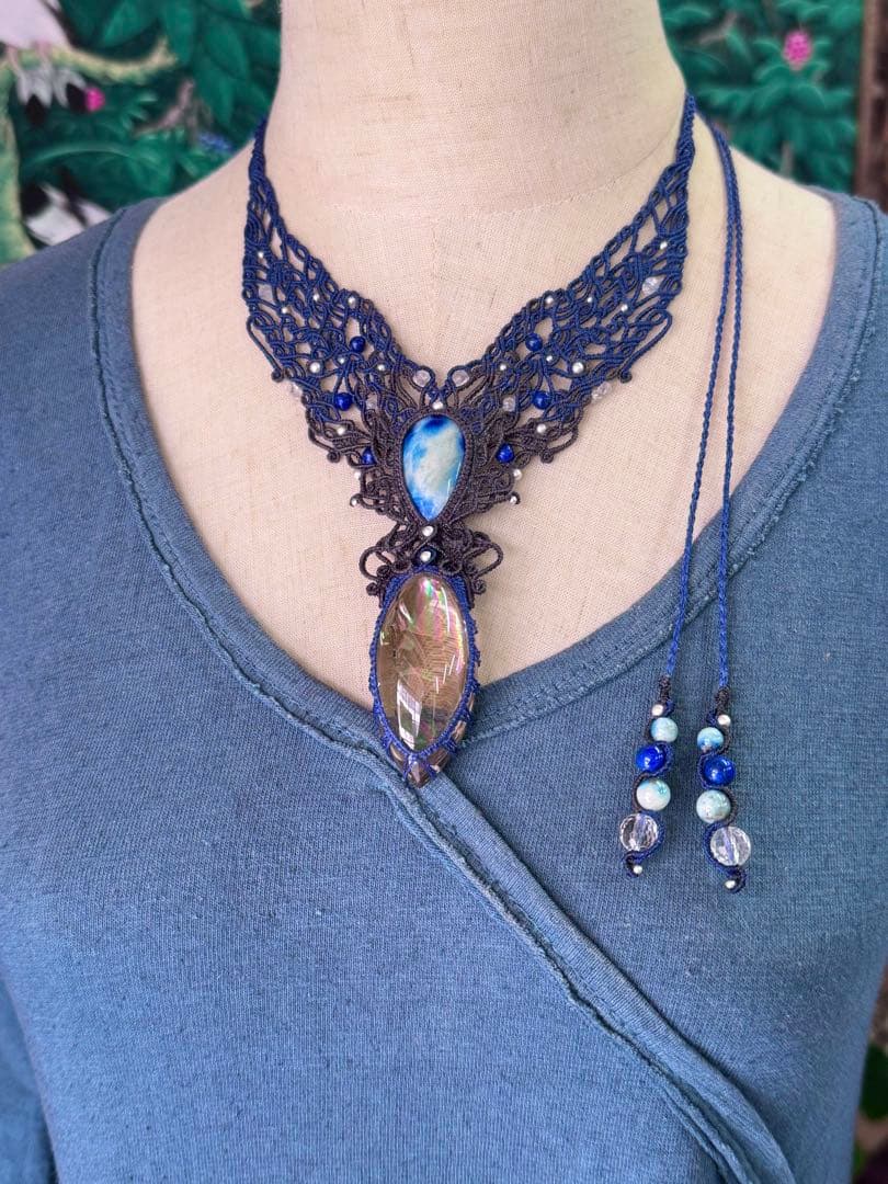 特大Specialアイリス＆幻の石☆アフガナイトのマクラメ編みネックレス♡
