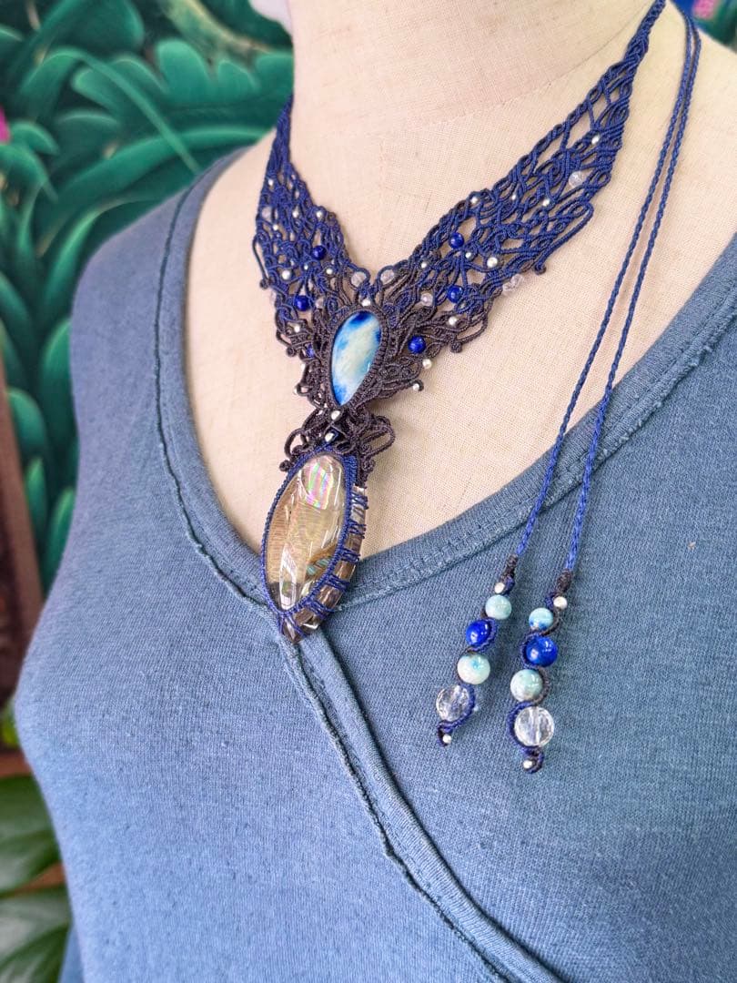 特大Specialアイリス＆幻の石☆アフガナイトのマクラメ編みネックレス♡