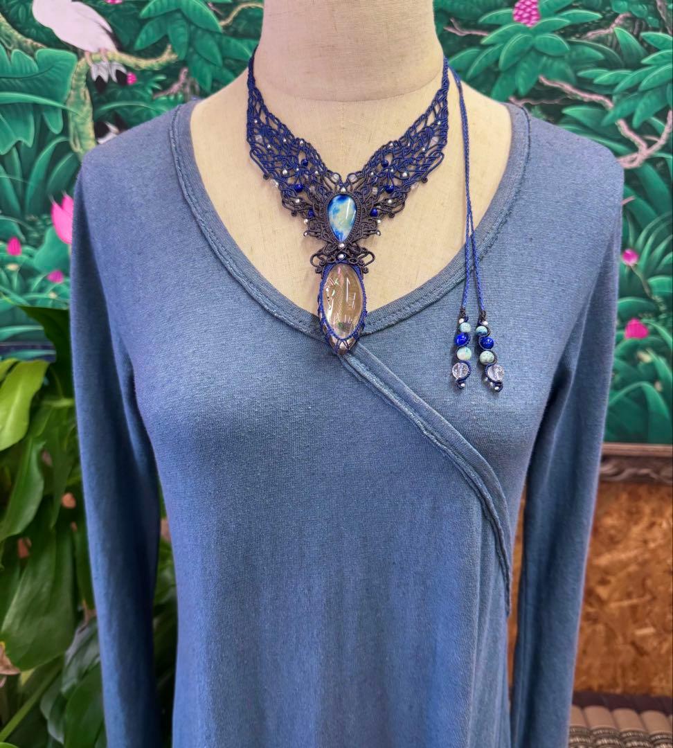 特大Specialアイリス＆幻の石☆アフガナイトのマクラメ編みネックレス♡