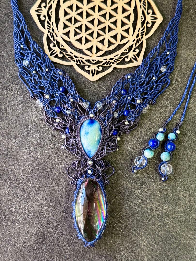 特大Specialアイリス＆幻の石☆アフガナイトのマクラメ編みネックレス♡