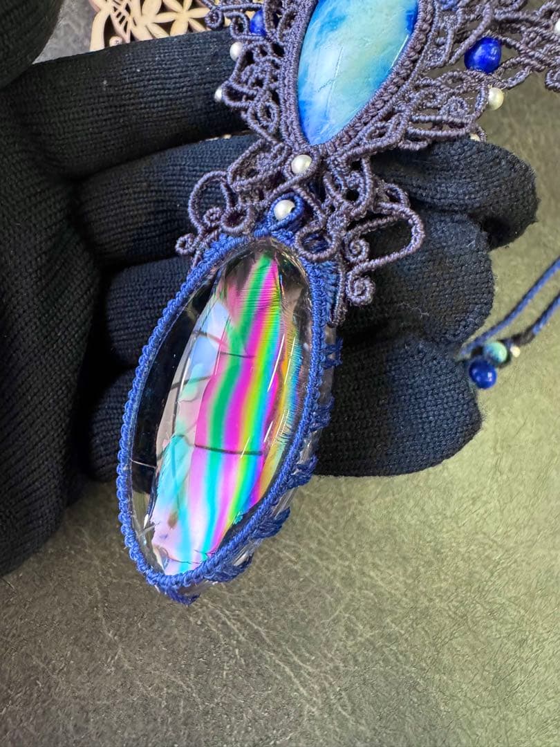 特大Specialアイリス＆幻の石☆アフガナイトのマクラメ編みネックレス♡