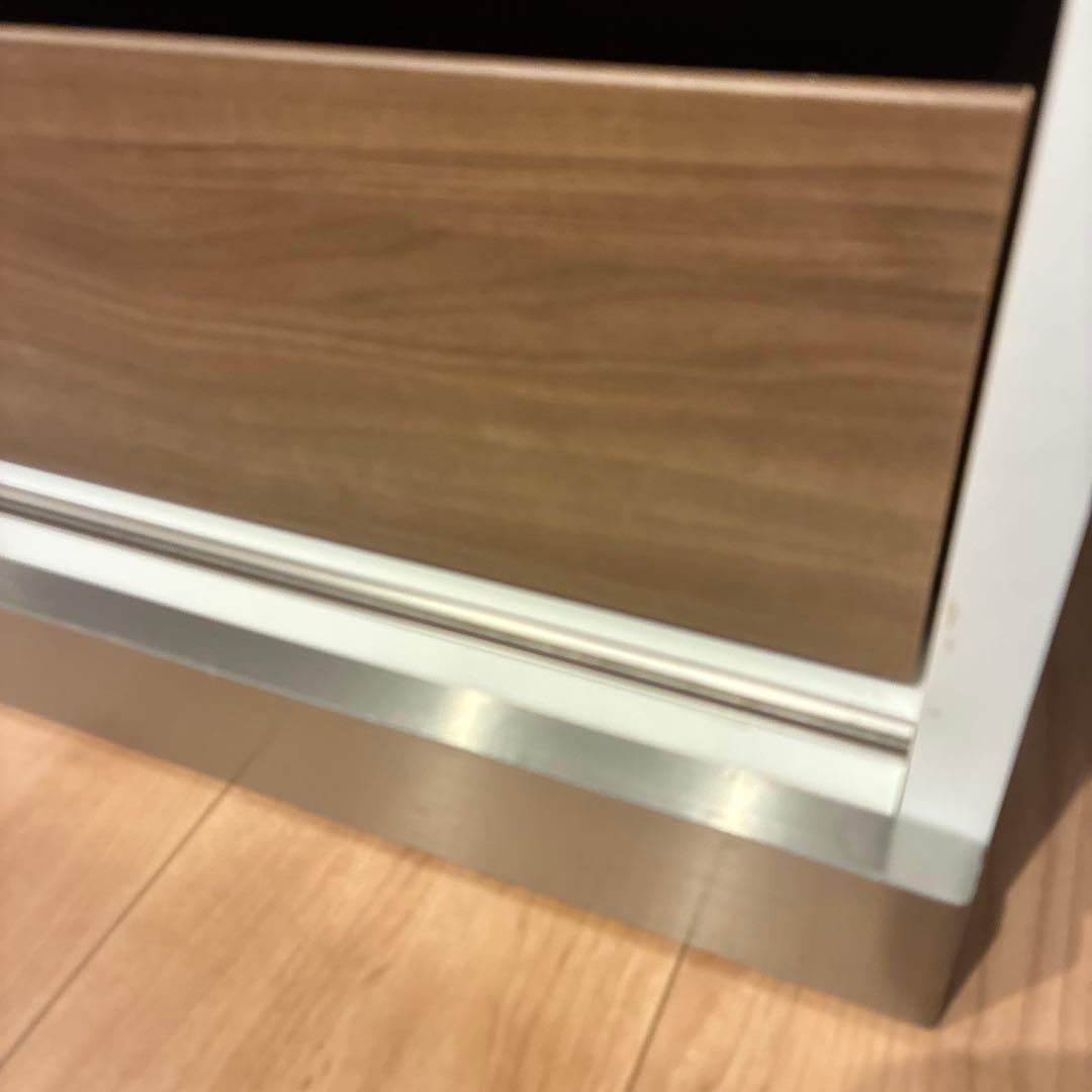 AYANOホワイト木製食器棚 スライド扉付き