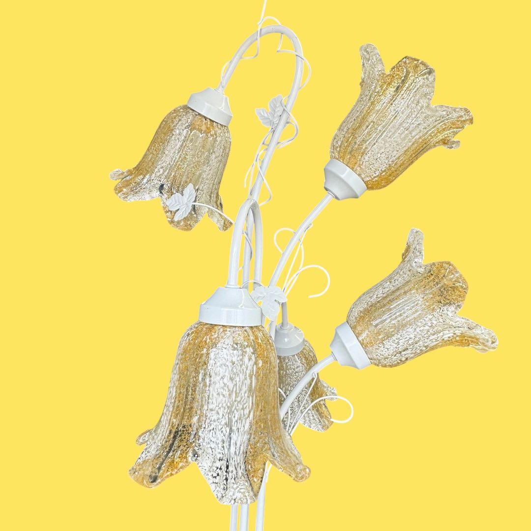 ヨーロピアン5灯 フロアランプ ヴェネチアンガラス風 フラワー ホワイト