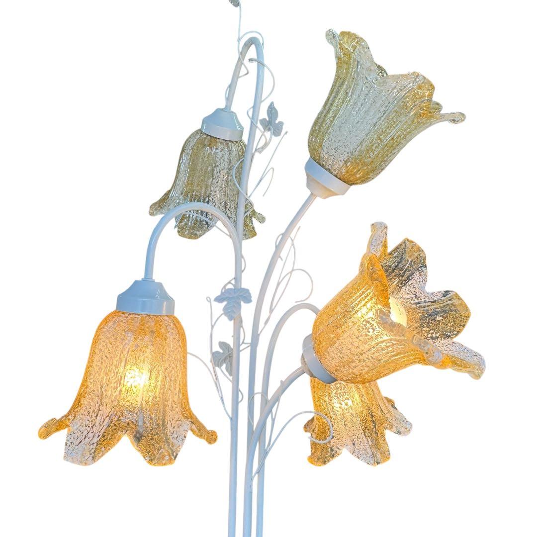 ヨーロピアン5灯 フロアランプ ヴェネチアンガラス風 フラワー ホワイト