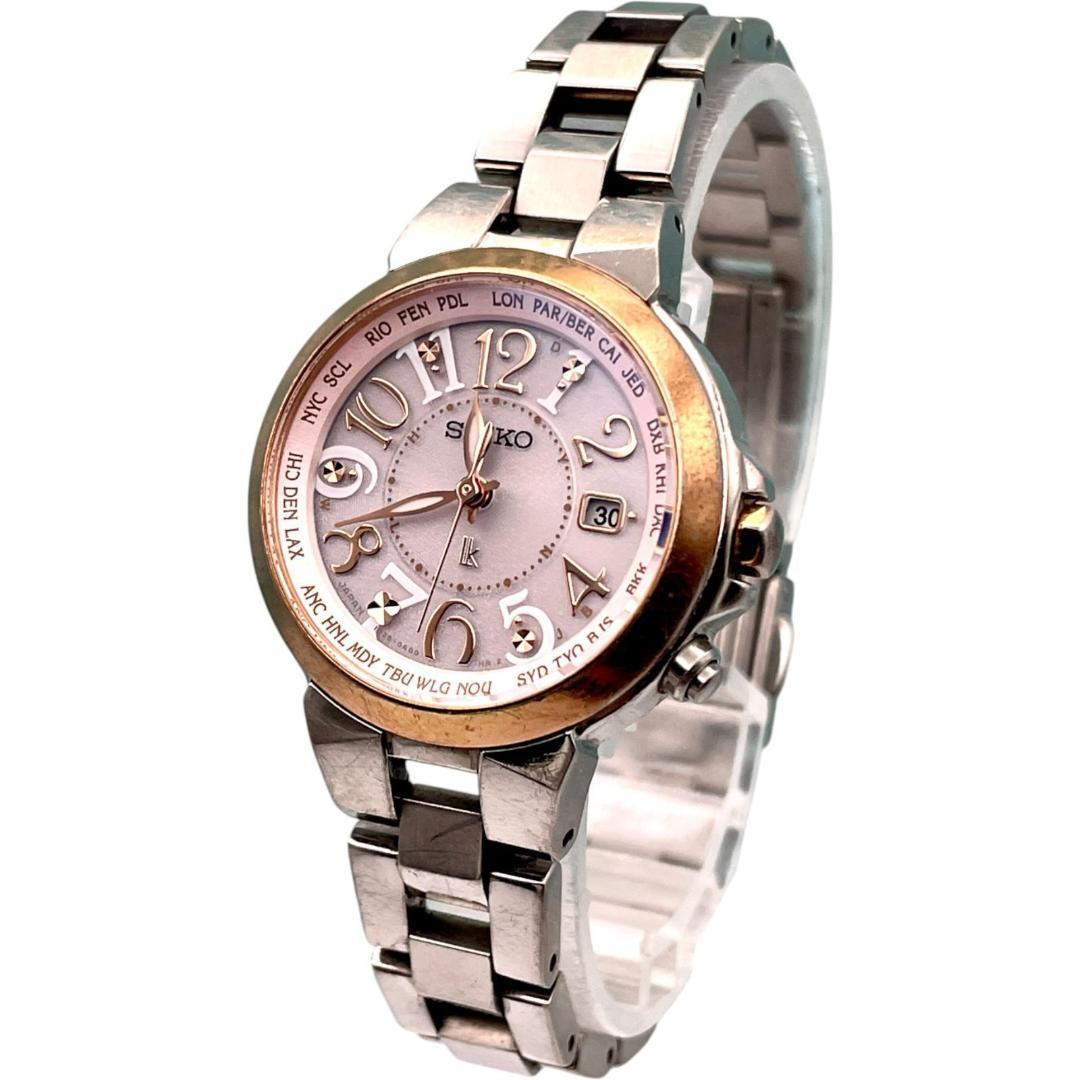 セイコー ルキア ソーラー レディース腕時計 ピンクゴールド×シルバー デイト