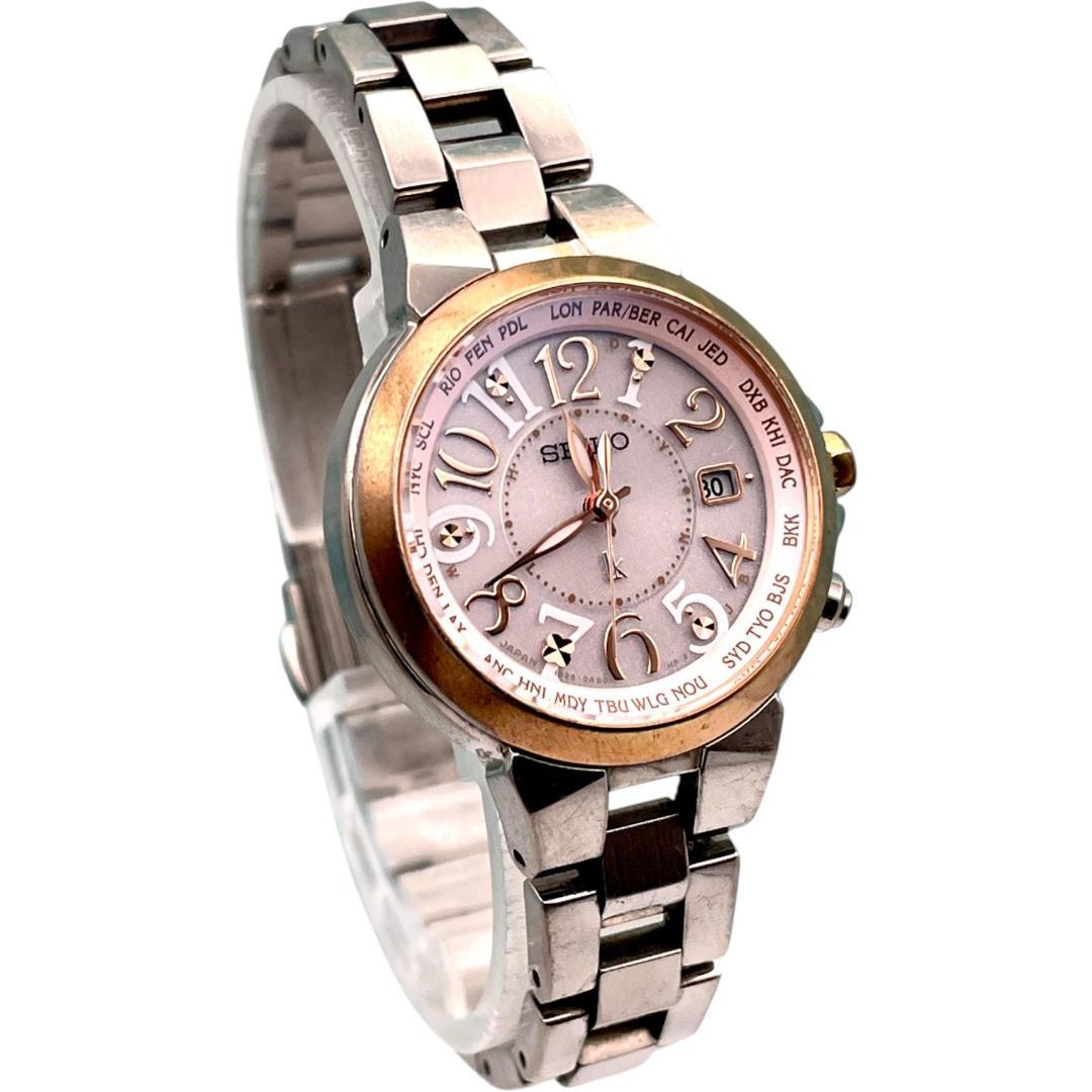 セイコー ルキア ソーラー レディース腕時計 ピンクゴールド×シルバー デイト