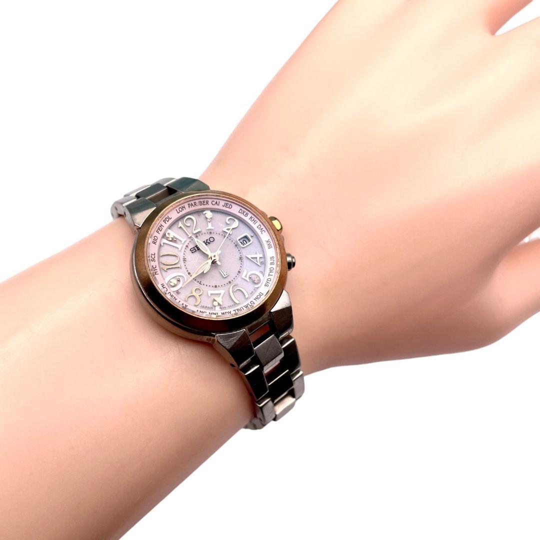 セイコー ルキア ソーラー レディース腕時計 ピンクゴールド×シルバー デイト