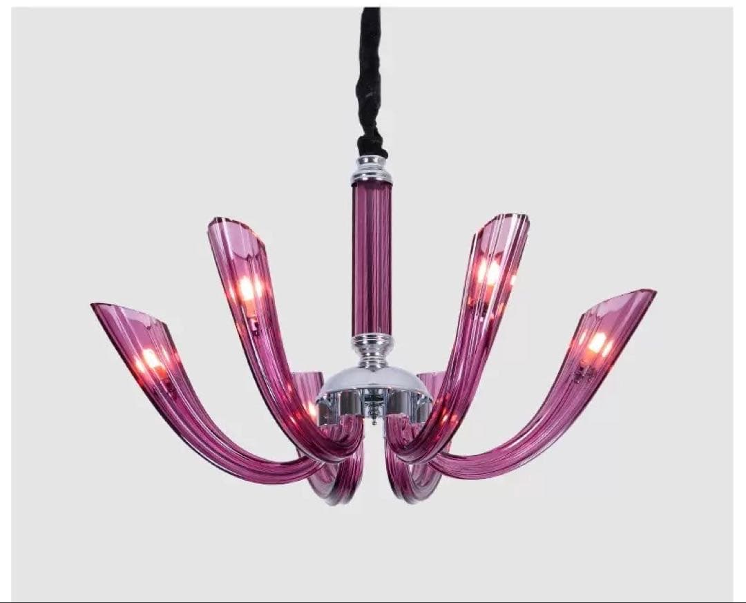 パープルガラスのシャンデリア 6灯G9L e d電球付き