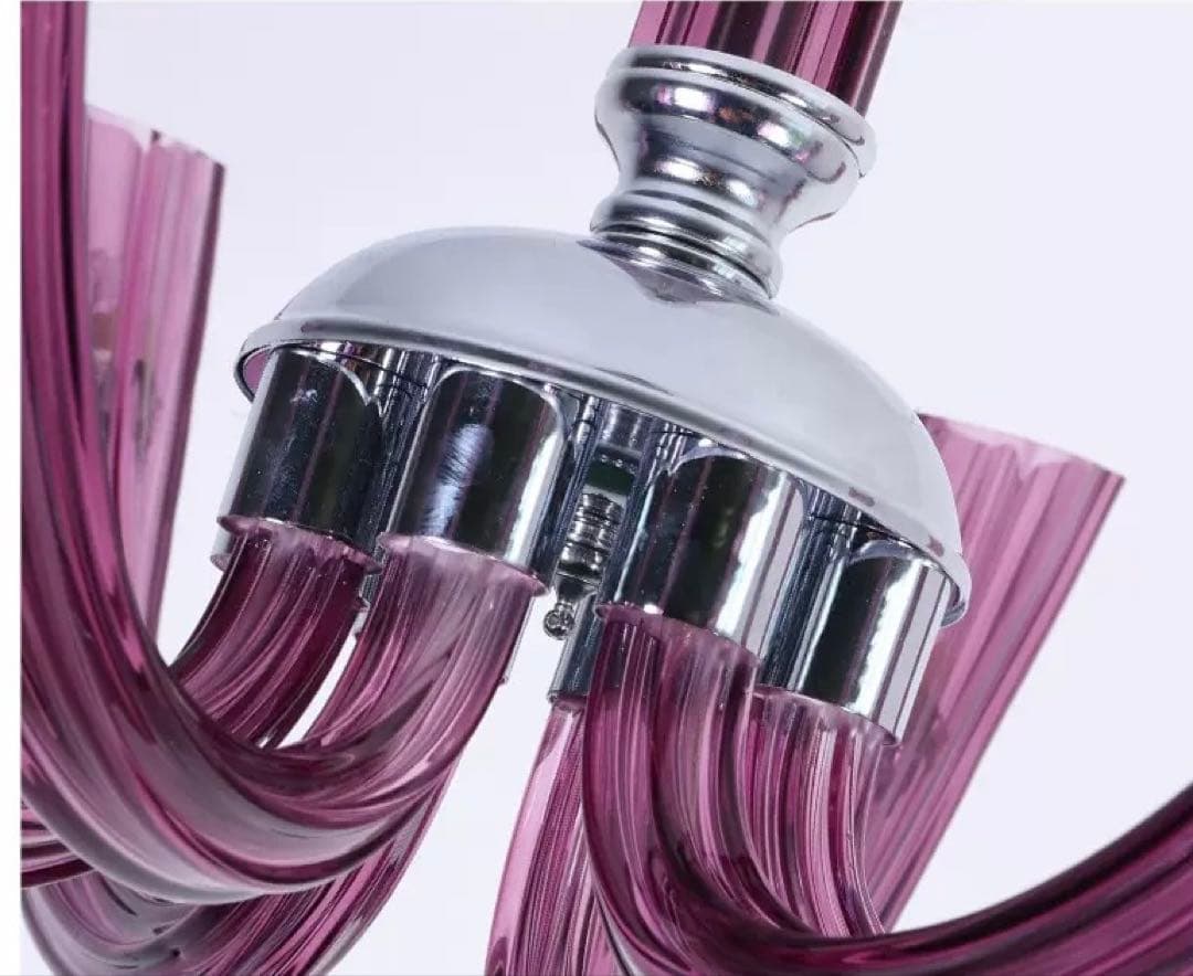 パープルガラスのシャンデリア 6灯G9L e d電球付き