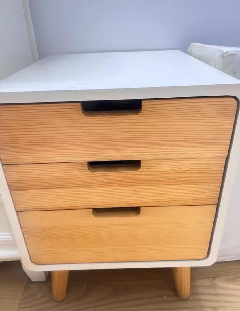 ナイトテーブル 3段引き出し ホワイト/ナチュラル