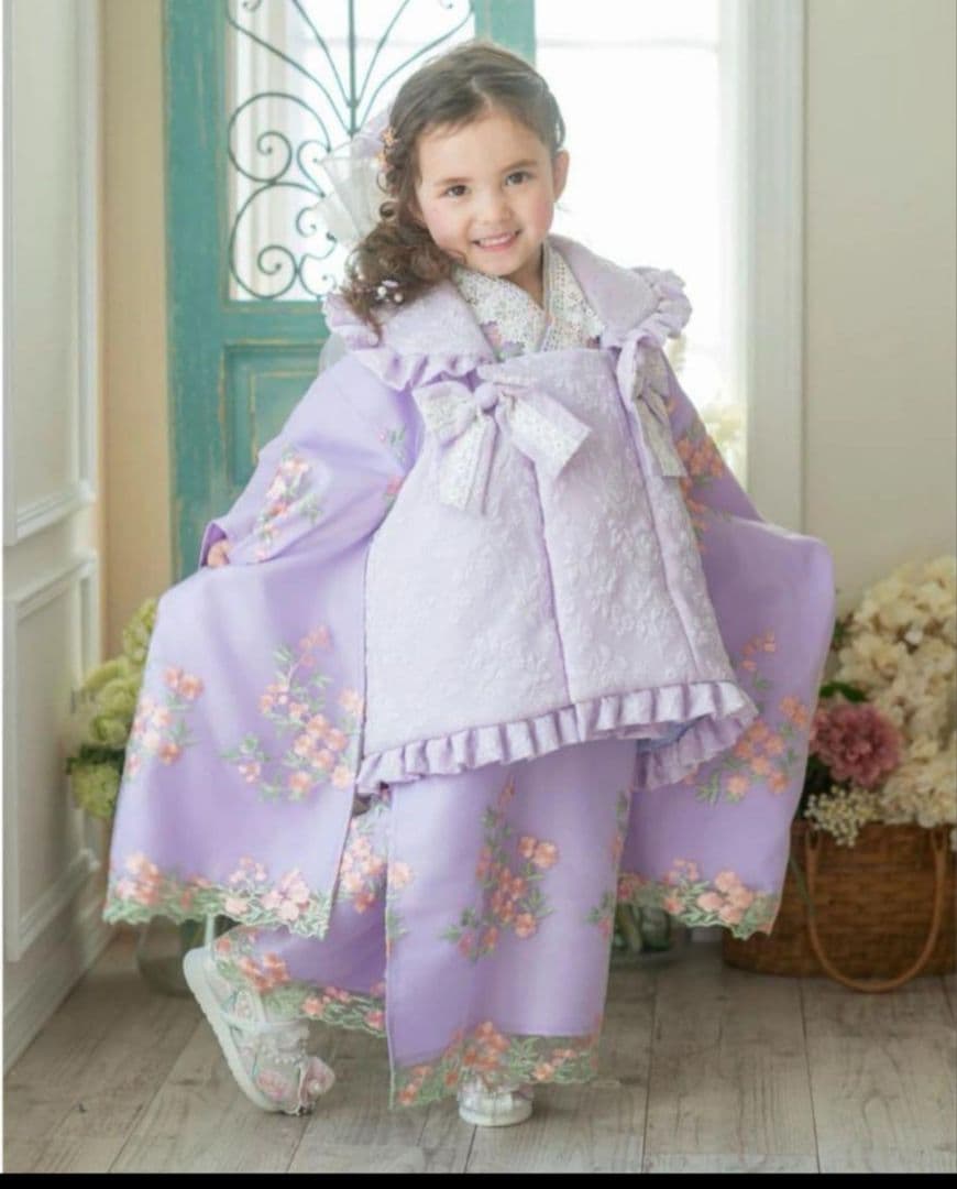 キャサリンコテージ　七五三　ライラック着物×若紫被